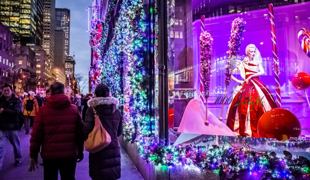 the Saks Lighting the during Christmas season