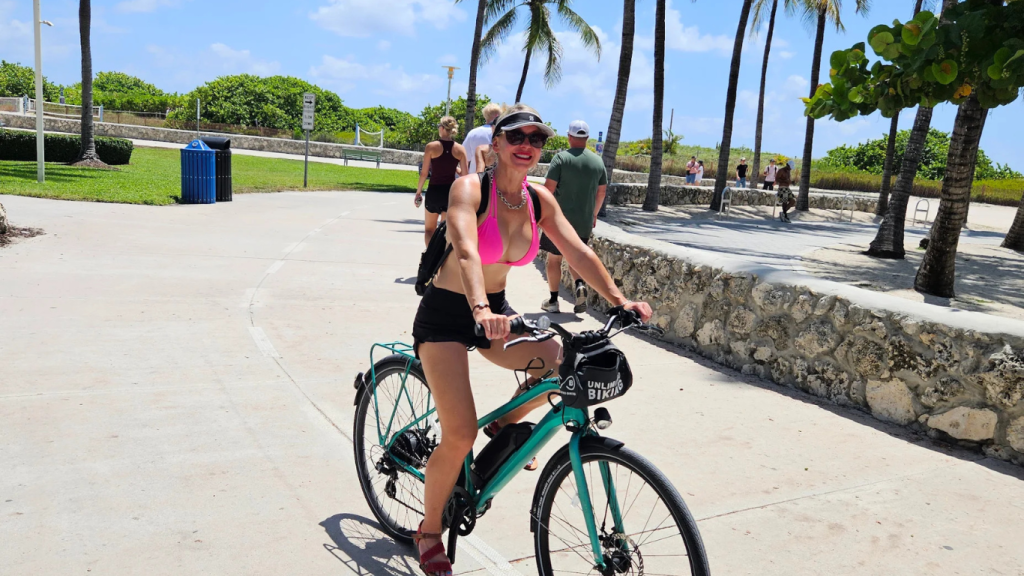 A woman biking in Miami